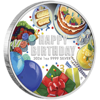 2024 Happy Birthday 1oz Silver Proof Coloured Perth Mint Coin in Gift Card image