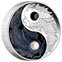 2024 Yin Yang Koi 5oz Silver Proof Coloured with Pearls Perth Mint Presentation Case & COA image