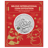 2024 Beijing International Coin Exposition Australian Koala with Panda Privy 1oz Silver Bullion Perth Mint Coin in Card image