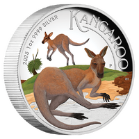 2025 Australian Kangaroo 1oz Silver Proof Coloured High Relief Perth Mint Presentation Case & COA