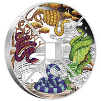 2025 Year of the Snake Quadrant 4 Coin Set 1oz Silver Proof Coloured Perth Mint Presentation Case & COA image