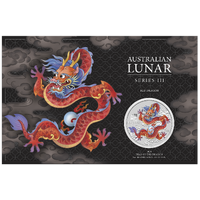 2024 Australian Lunar Series III Year of the Dragon - Red Dragon 1oz Silver Coloured Perth Mint Coin in Card image