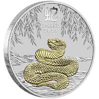 2025 Australian Lunar Series III Year of the Snake 1oz Silver Gilded Perth Mint Coin in Capsule image