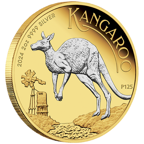 2024 Australian Kangaroo 2oz Silver Proof Reverse Gilded Perth Mint Presentation Case & COA