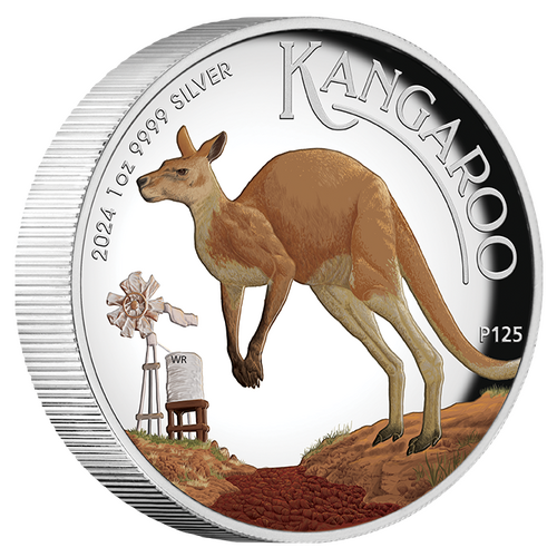 2024 Australian Kangaroo 1oz Silver Proof High Relief Coloured Perth Mint Presentation Case & COA