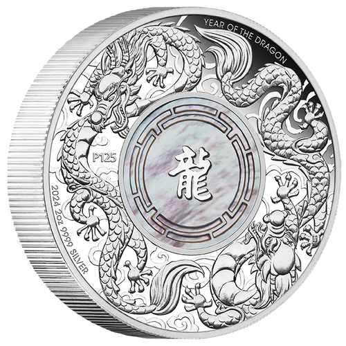 2024 Double Dragon 2oz Silver Proof with Mother of Pearl Perth Mint Presentation Case & COA