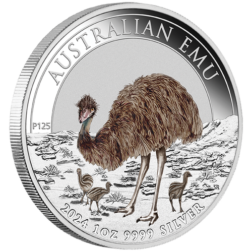 2024 Australian Emu 1oz Silver Coloured Perth Mint Presentation Case & COA
