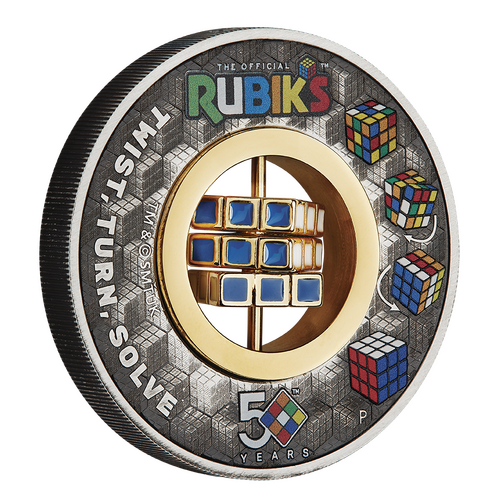 2024 Rubik's Cube 50th Anniversary 2oz Silver Antiqued Coloured Perth Mint Presentation Case & COA