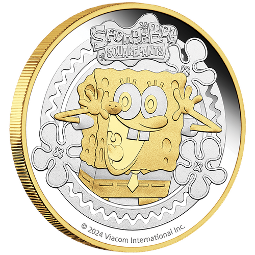 2024 Spongebob Squarepants 2oz Silver Proof Guilded Perth Mint Presentation Case & COA