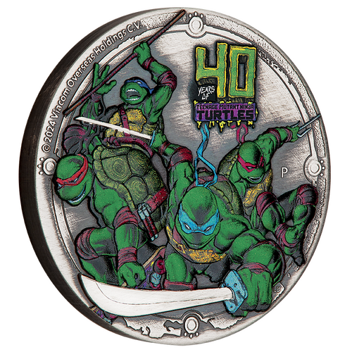 2024 Teenage Mutant Ninja Turtles 40th Anniversary 2oz Silver Antiqued High Relief Perth Mint Presentation Case