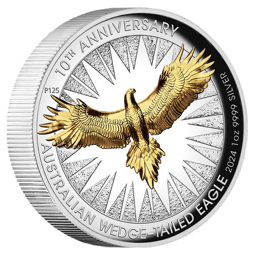 2024 Australian Wedge-Tailed Eagle 10th Anniversary 1oz Silver Proof High Relief Gilded Perth Mint Presentation Case & COA