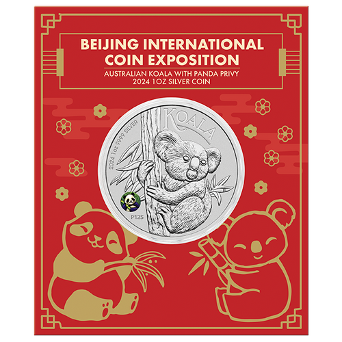 2024 Beijing International Coin Exposition Australian Koala with Panda Privy 1oz Silver Bullion Perth Mint Coin in Card