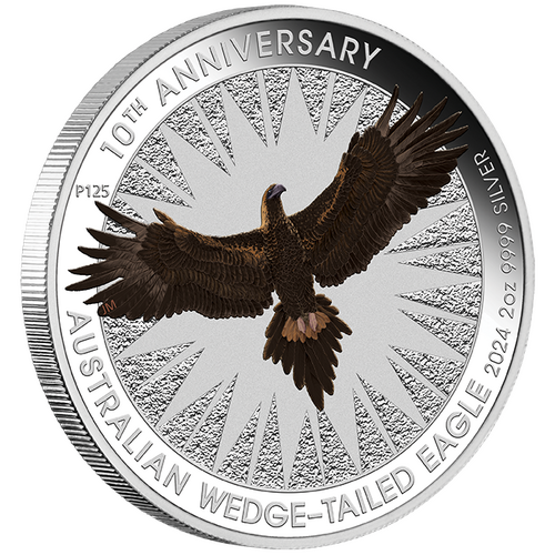 2024 Australian Wedge-Tailed Eagle 10th Anniversary 2oz Silver Proof Coloured Perth Mint Coin in Card