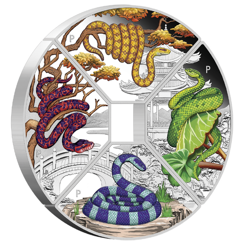 2025 Year of the Snake Quadrant 4 Coin Set 1oz Silver Proof Coloured Perth Mint Presentation Case & COA