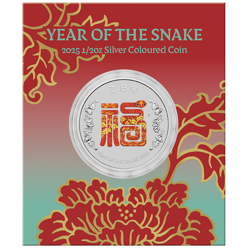 2025 Year of the Snake Fu Prosperity 1/2oz Silver Coloured Perth Mint Coin in Card