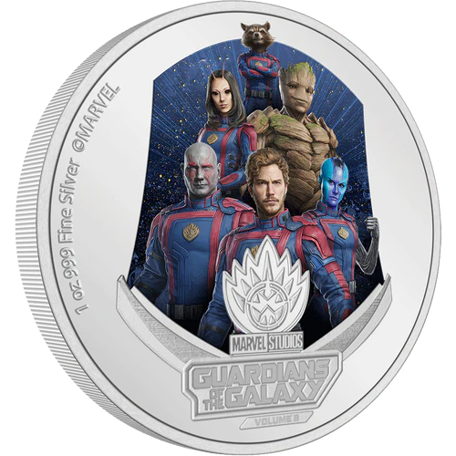 2023 Marvel Guardians of the Galaxy Volume 3 1oz Silver Coloured Proof NZ Mint Presentation Case & COA