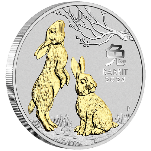 2023 Australian Lunar Series III Year of the Rabbit 1oz Silver Gilded Perth Mint Coin in Capsule