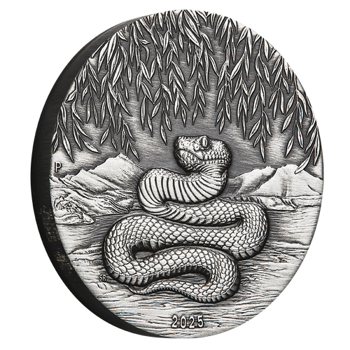 2025 Australian Lunar Series III Year of the Snake 2oz Silver Antiqued Perth Mint Presentation Case & COA