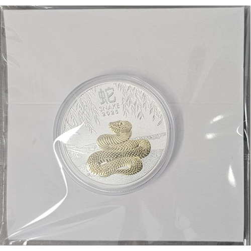 2025 Australian Lunar Series III Year of the Snake 1oz Silver Gilded Perth Mint Coin in Capsule