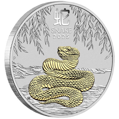 2025 Australian Lunar Series III Year of the Snake 1oz Silver Gilded Perth Mint Coin in Capsule